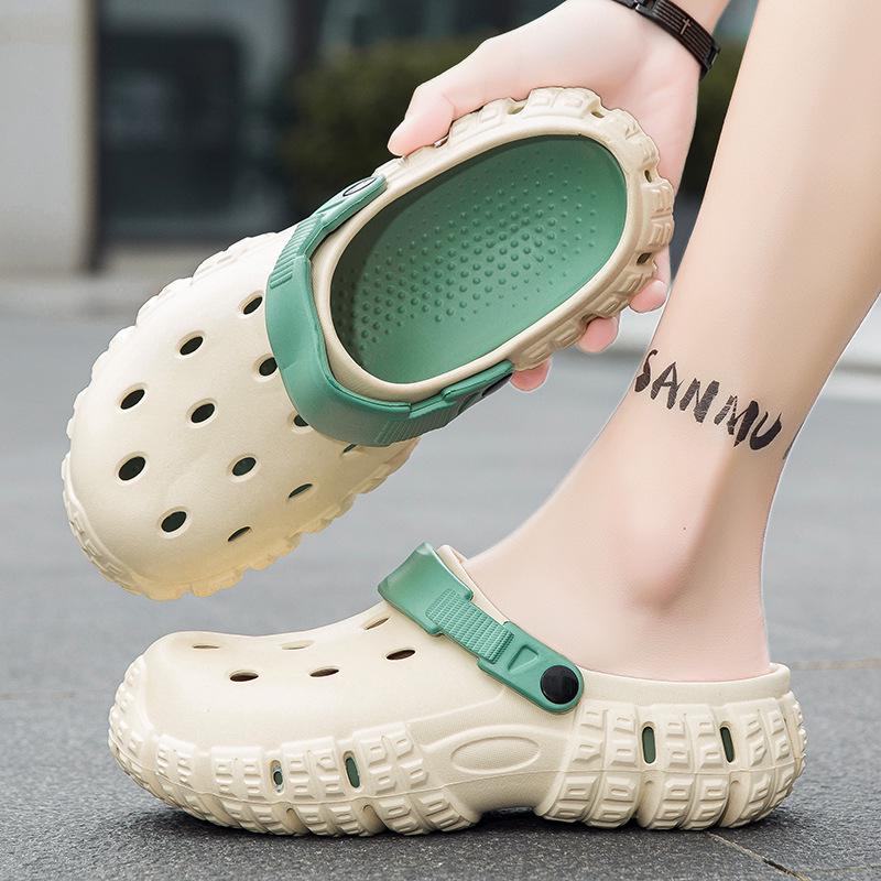 Men s Summer Non-Slip Closed-Toe Sandals: Comfortable Outdoor Beach & Driving Shoes 34-35 бежевый