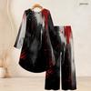 Women Plus Size Two Piece Set Round Neck Long Sleeve Printed High Low Top Wide Leg Pants Black Red White