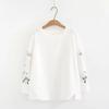 Women's Shirts Breathable Vintage Embroidered Long Sleeve Loose Casual Women's Blouse Round Neck Solid Color Office Ladies Base Blouses Tops Fashion