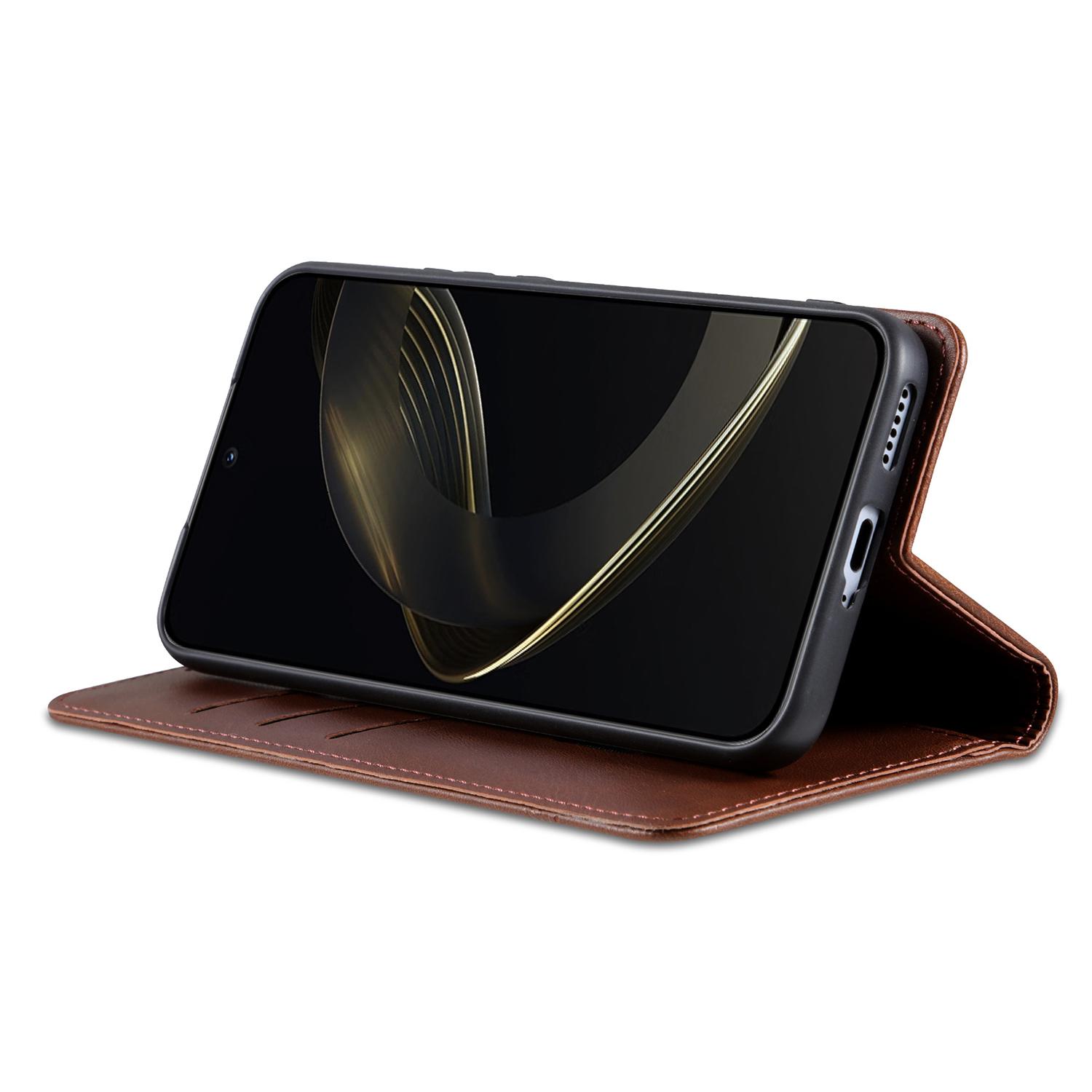 

For Xiaomi 14T Case Cowhide Texture PU Leather Wallet Phone Cover Coffee