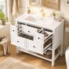 76*46,5*82 cm, Lavabo sur pied, Entièrement laqué, 5 Tiroirs + Compartiments Ouverts, Vasque Céramique Intégrée, Coulisses de Tiroirs à Faible Bruit, Blanc