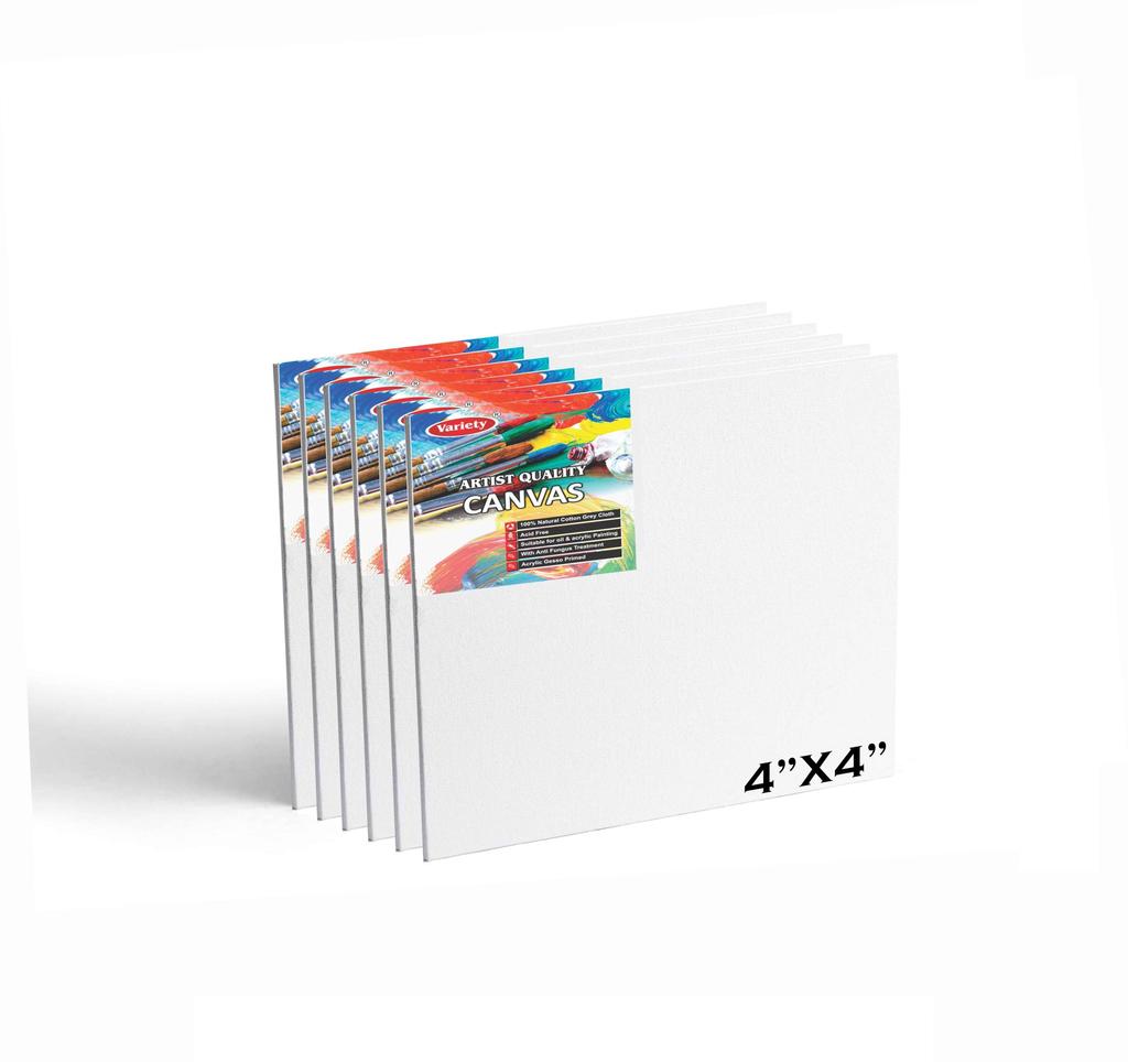 Variety 4 X 4 Inch Cotton Canvas Board For Painting, 7Oz Primed, Pack Of 6 Piece