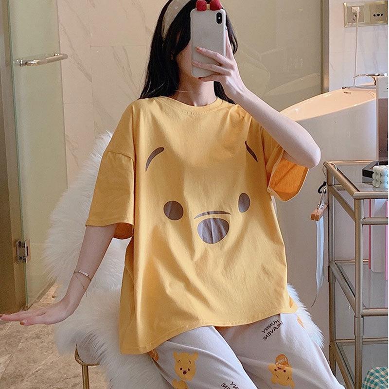 Women's Summer Pajama Set - Round Neck, Short Sleeve, Seven-Point Pants, Comfortable Casual Two-Piece