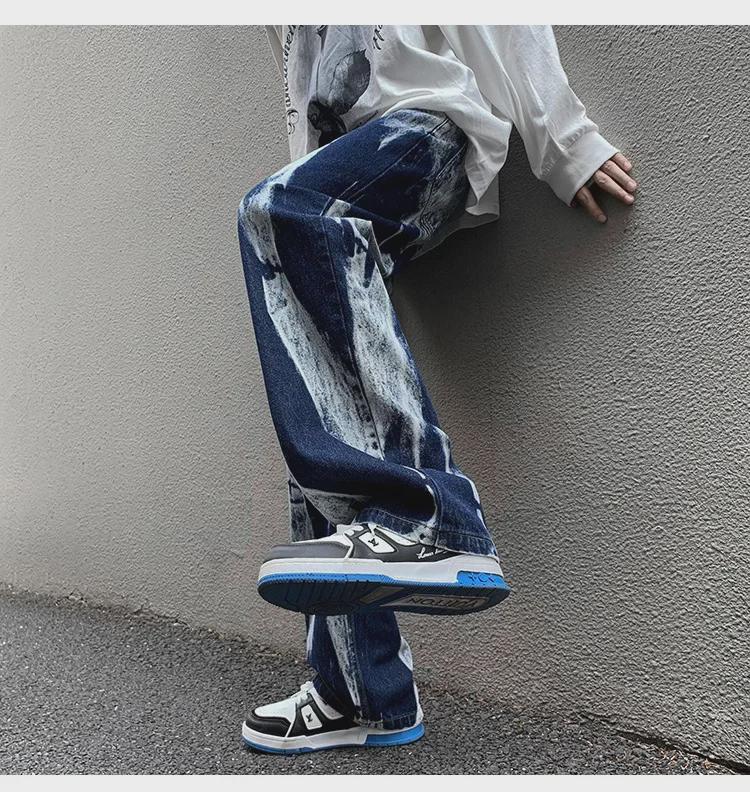 Men's Tie-Dye Gradient Wide-Leg Jeans: American High Street Style
