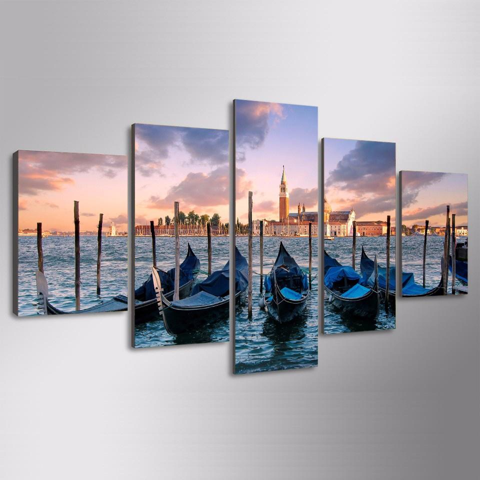 5 Panels Venice Landscape Posters No Frame City Scenery Canvas Prints Wall Art for Living Room Boat Sunset Decorative Paintings 20x35 20x45 20x55cm