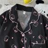 Korean Style Women's Summer Cartoon Pajama Set - Short Sleeve Cardigan with Shorts, Cloud Cotton Lapel