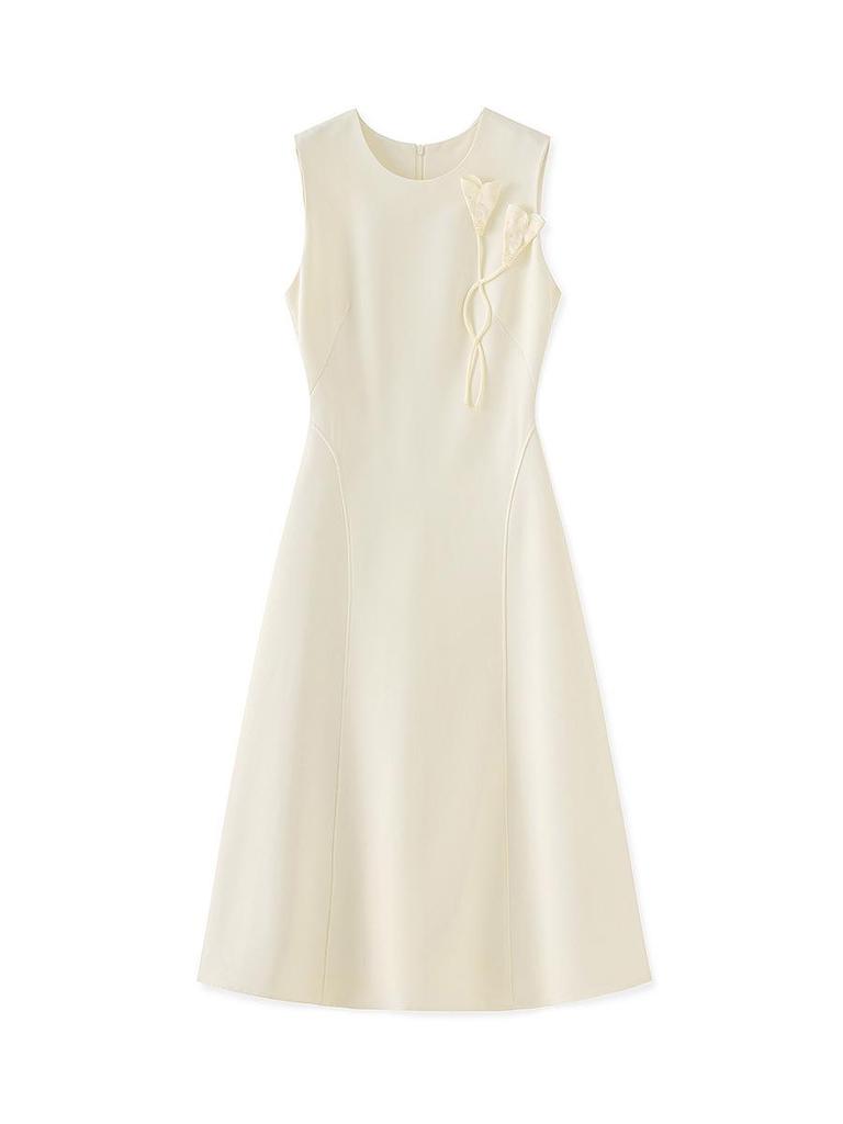 Elegant Three-Dimensional Beaded Floral Waist-Hugging Sleeveless Summer Dress for Women