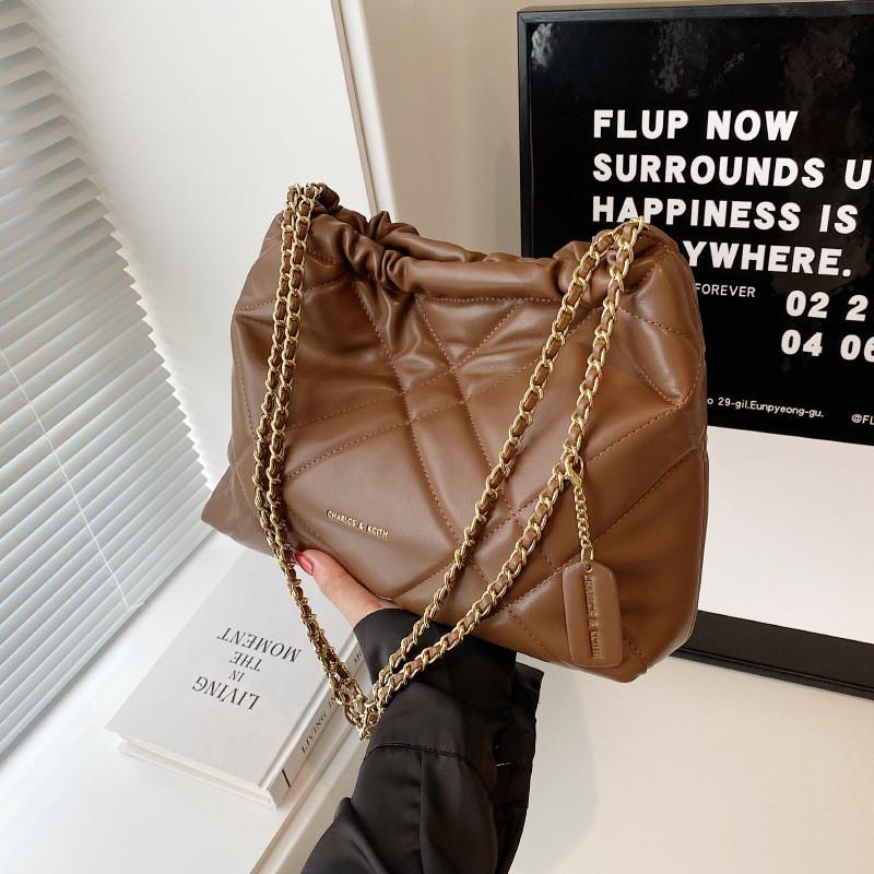 Urban Minimalist Style Pu Medium Square Bag With Diamond Grid And Chain Elements коричневый