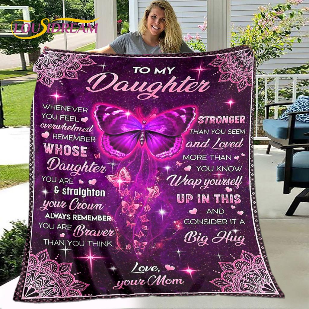 To My Daughter Plush Butterfly Quilt Blanket,Flannel Blanket Throw Blanket for Living Room Bedroom Bed Sofa Gift for Daughter