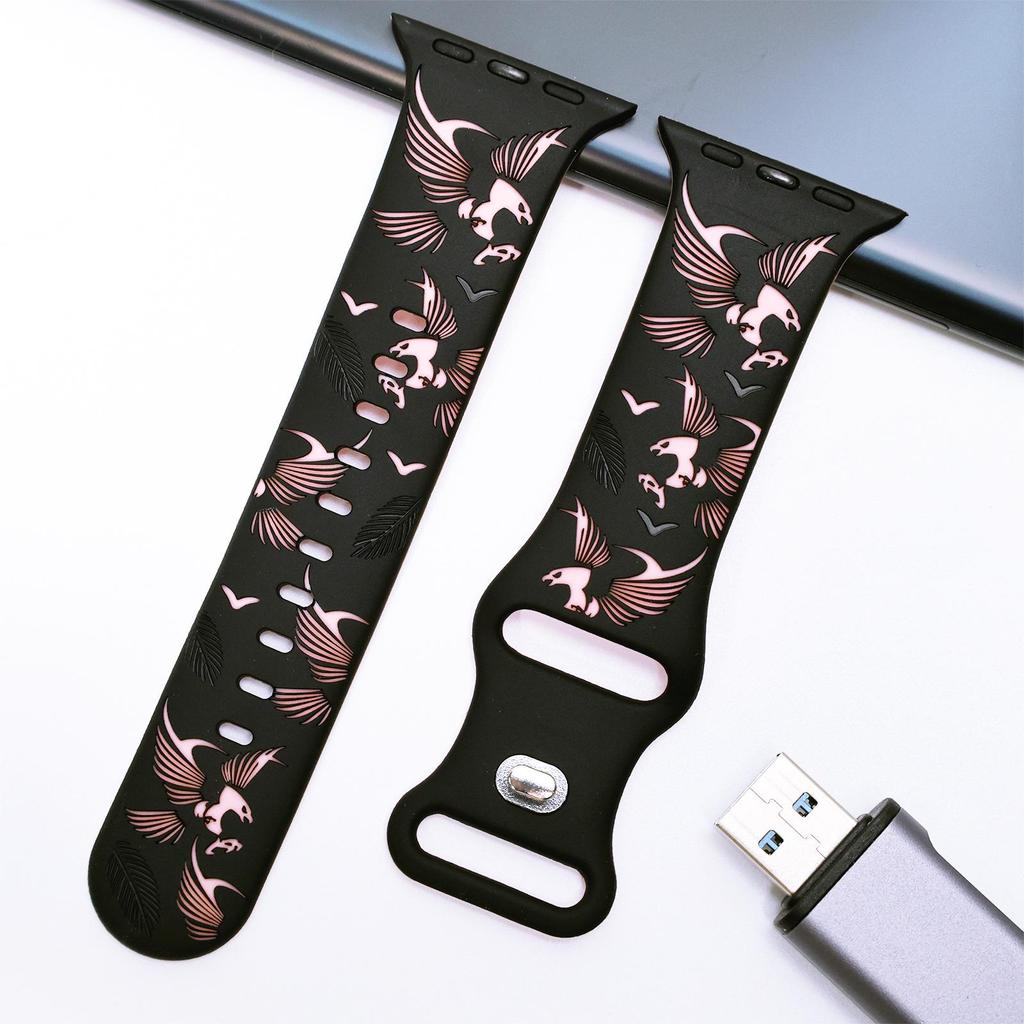 Dual-Color Eagle Engraved Silicone Strap for Apple Watch Series