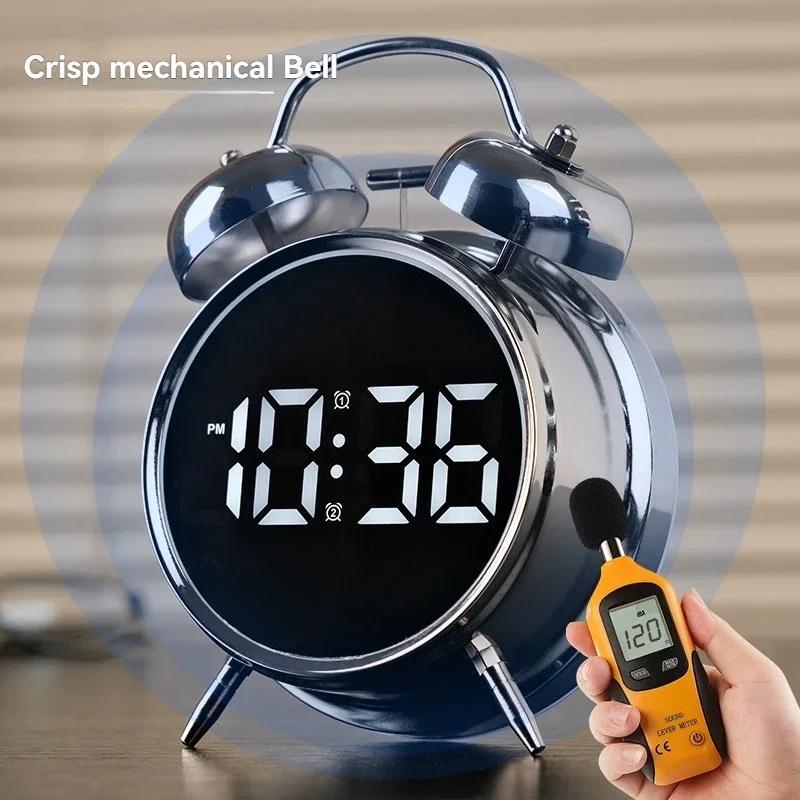 Electronic Intelligent Loud Alarm Clock for Students Extra Large Metal Alarm Clock with LED Screen for Heavy Sleepers