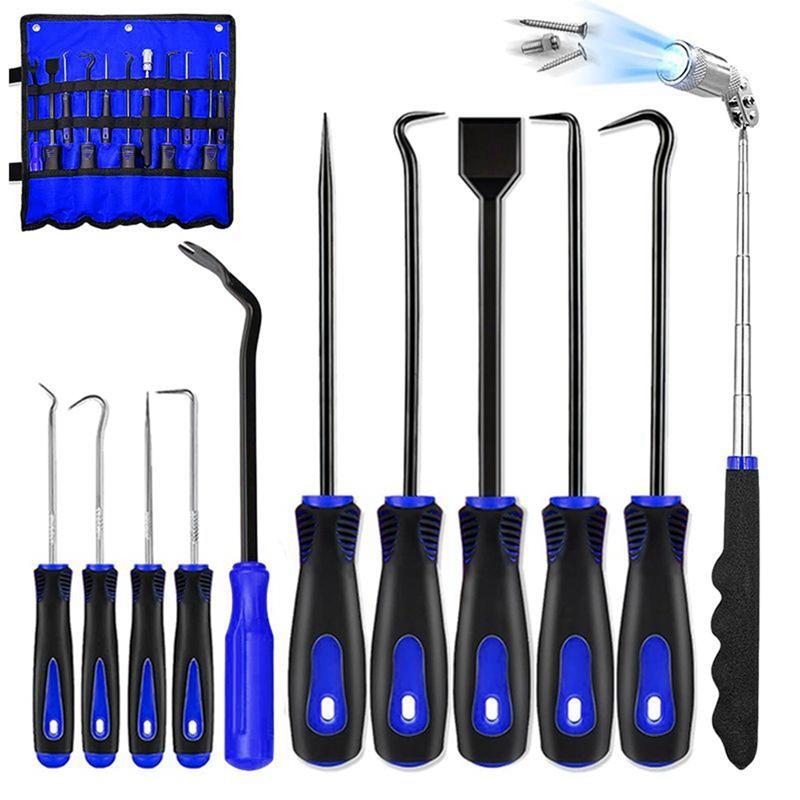 A96I-11 Pcs Automotive Hook And Pick Tool Set With Telescoping Magnetic Pickup Gasket Scraper Remover Pry For Mechanic Auto