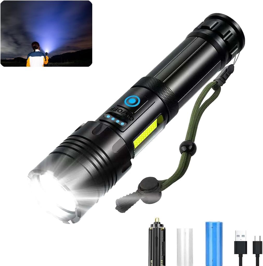 Powerful LED Flashlight 5000mAh Handheld Military Tactical IPX6 Zoom 7 Lighting Aluminum Alloy Mobile SOS Ideal for Emergency and Power Outages