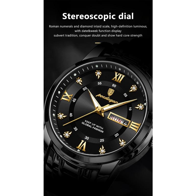POEDAGAR Sport Casual Man Wristwatch Waterproof Stainless Steel Luminous Original Watch Date Week Quartz Watches Reloj