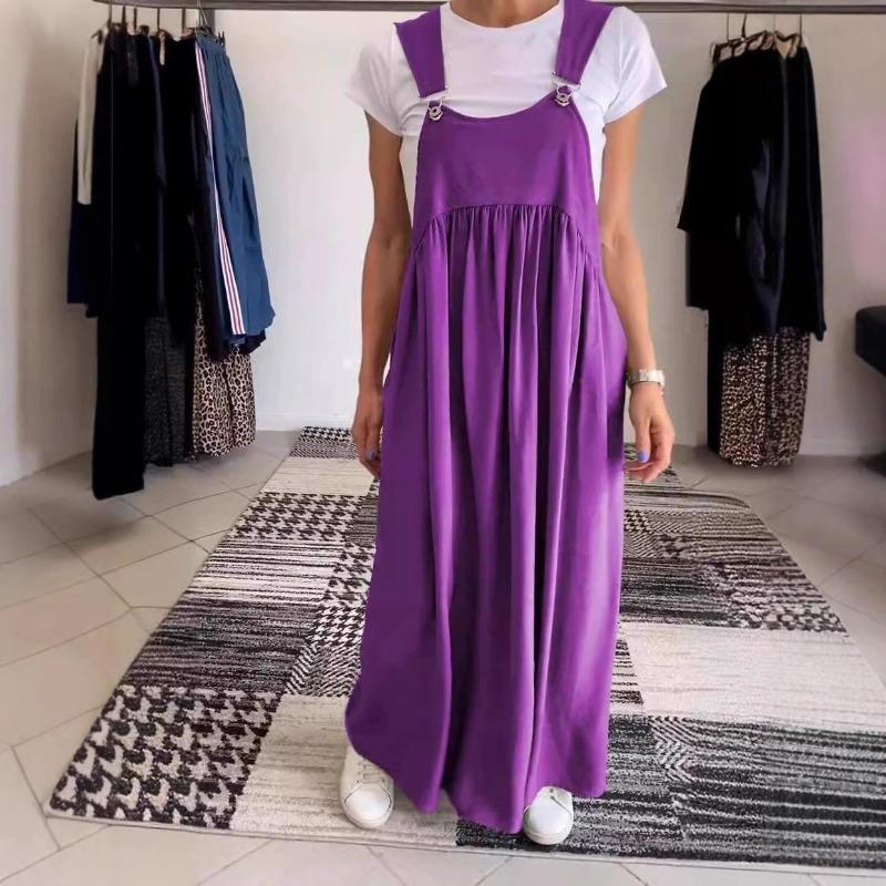 New Summer/Fall Women's Loose-Fit Waist-Tied Cotton-Linen Maxi Dress