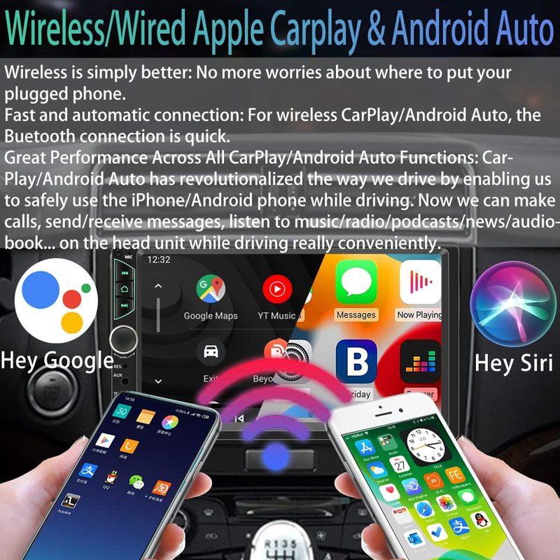 7 Inch Wireless Car Radio Stereo 2 Din Touch Screen CarPlay Android Auto Car Video Player with Bluetooth Rear Camera Navigation