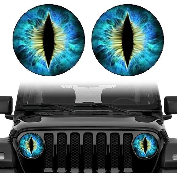 Beast Eyes Headlamp Decals for Jeep Headlights, 3D Round Funny Decals for Truck Car Body, Window, Bumper Decoration (Blue)