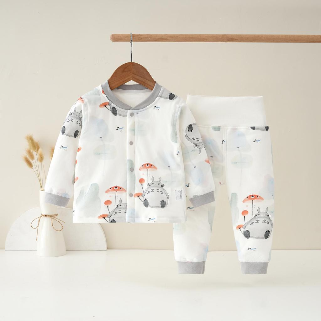 Baby Quilted Warm Set: High-Waist Belly Protection Cotton Pajamas for Autumn/Winter