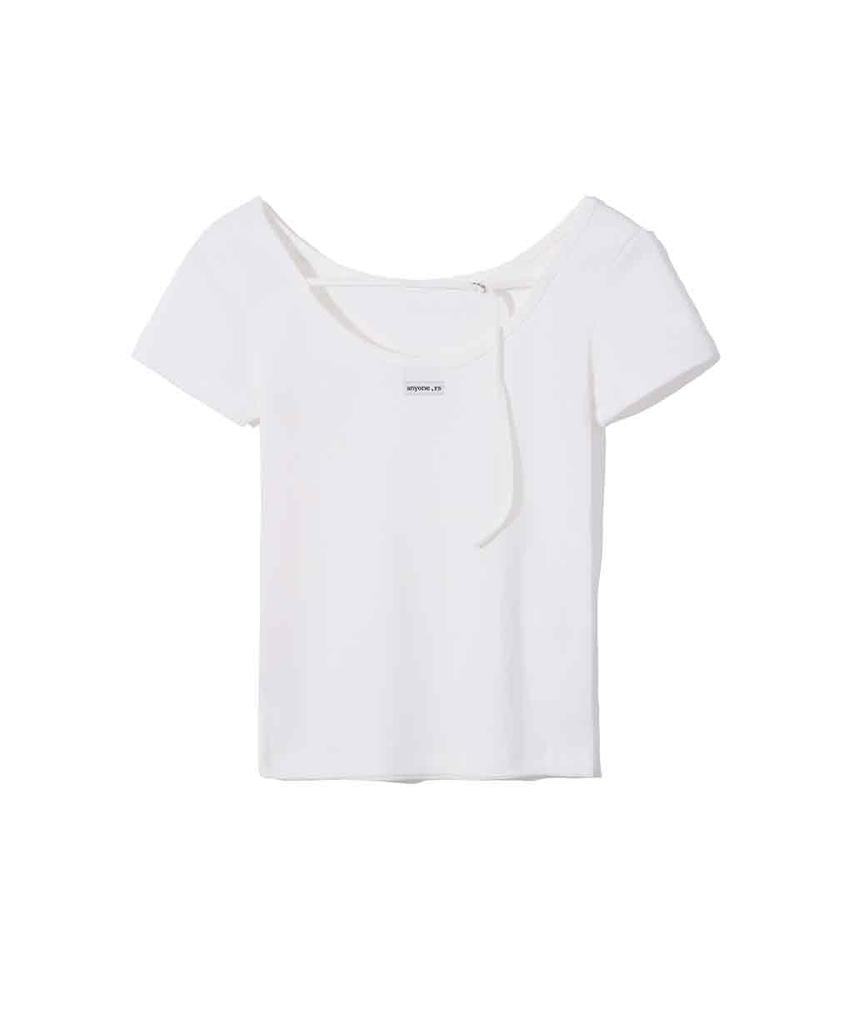 Lense Back Point Boat Neck Half Tee White