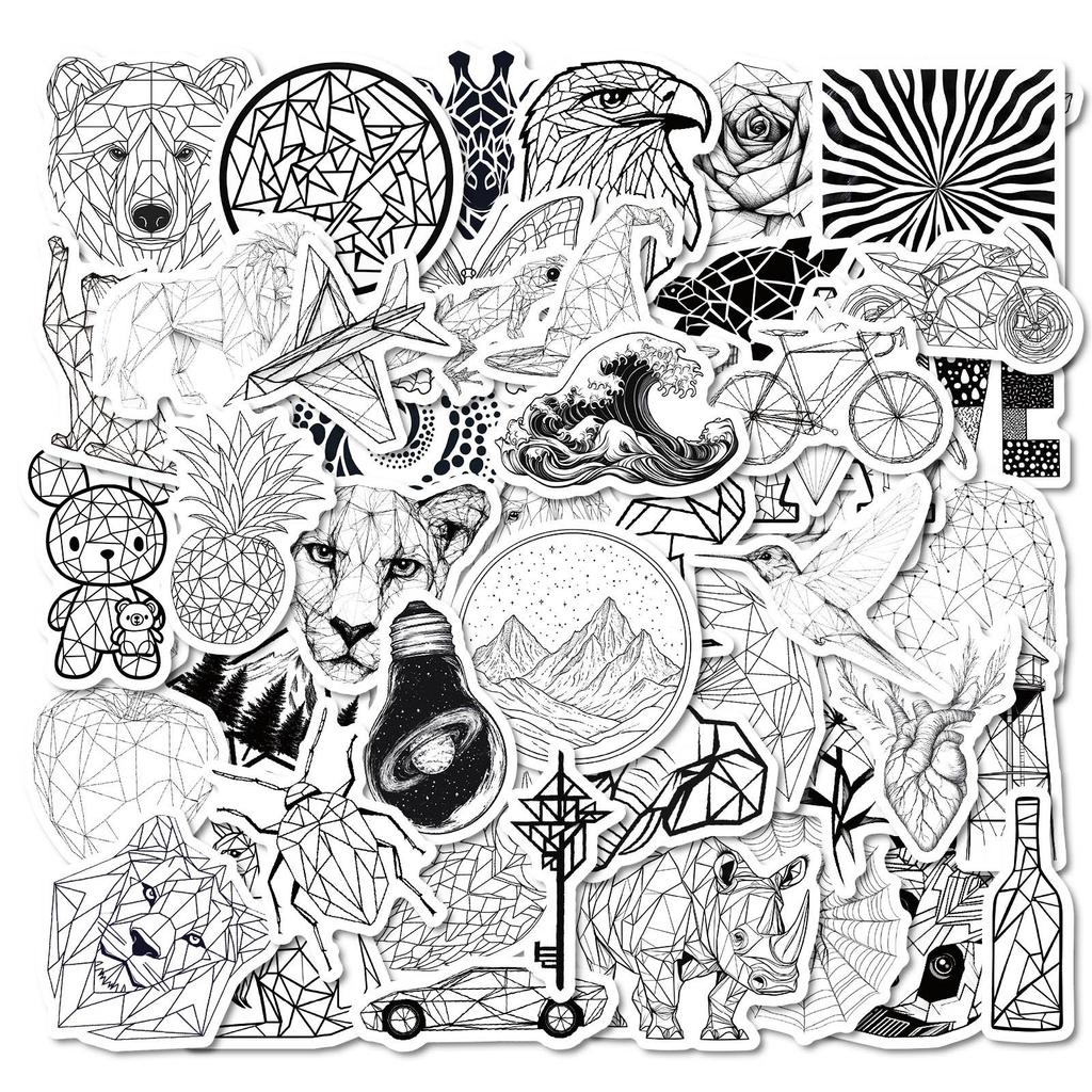50 Neue Schwarz-Weiß Mode Geometrische Tier Graffiti Aufkleber Graffiti Aufkleber
