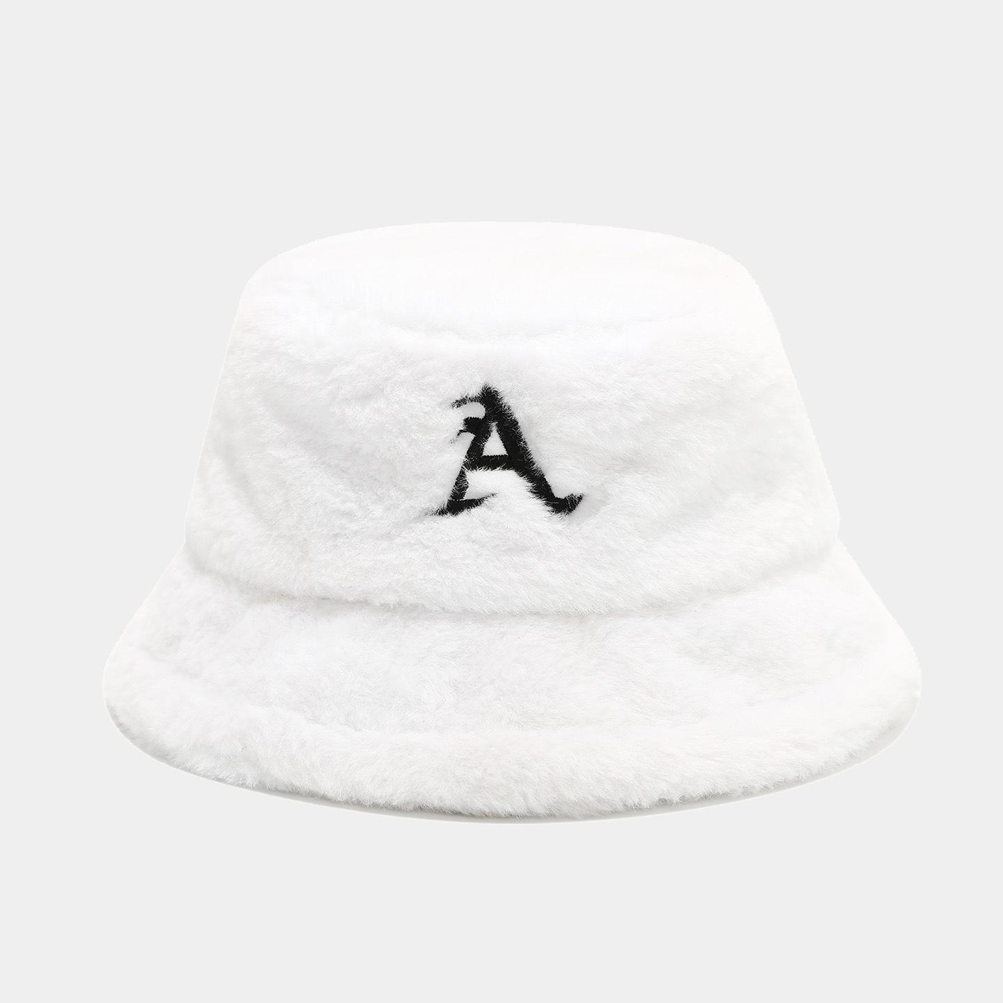 European and American Fashion Retro Thickened Plush Fisherman Hat - Women s Trendy Letter a Rabbit Fur-Like Warm Bucket Hat