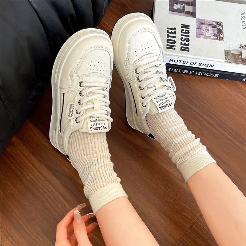 Damen Vielseitige Weiße Flache Dicke Sohle Schuhe - Frühling/Herbst 2025, Runde Zehenpartie Lässige Dad-Sneakers