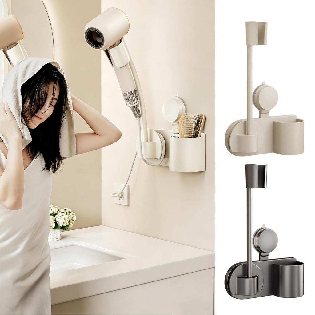 Hair Dryer Holder Space Saving Non-Slip Suction Cup Bathroom Hairdryer Holder Storage For Home Apartment Hotel College Dorm