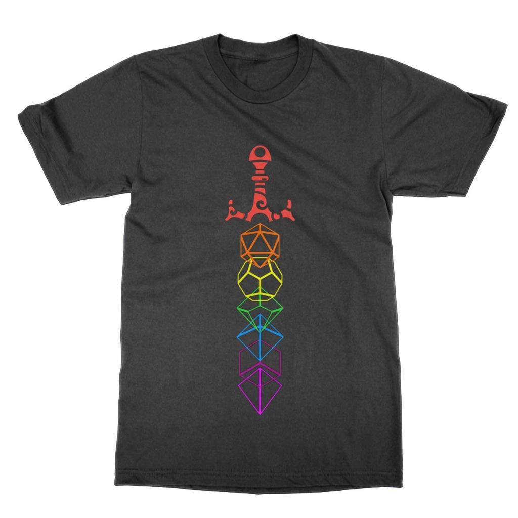 Maglietta Rainbow Dice Sword divertente top D&D Dungeons + Dragons maglietta LGBT