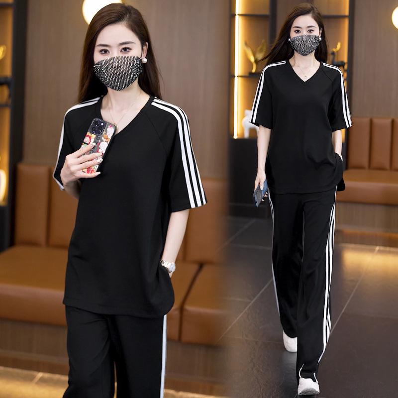 Women's Trendy Summer 2025 Casual Suit: Comfy Loose-Fit Short-Sleeve Top & Wide-Leg Pants Two-Piece Set