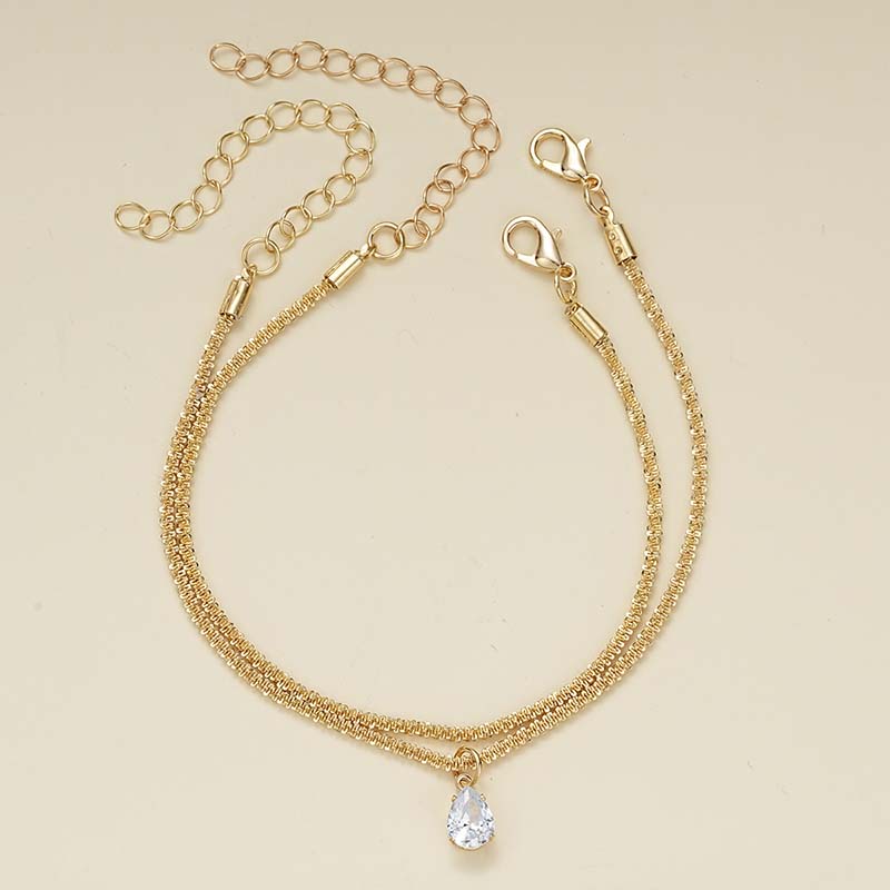 2Pcs Gold Color Colorful Zircon Bracelets Set for Women Personality Fashion  Rhinestone Pendant Bracelet Popcorn Chain Adjustable Wedding Jewelry Gift