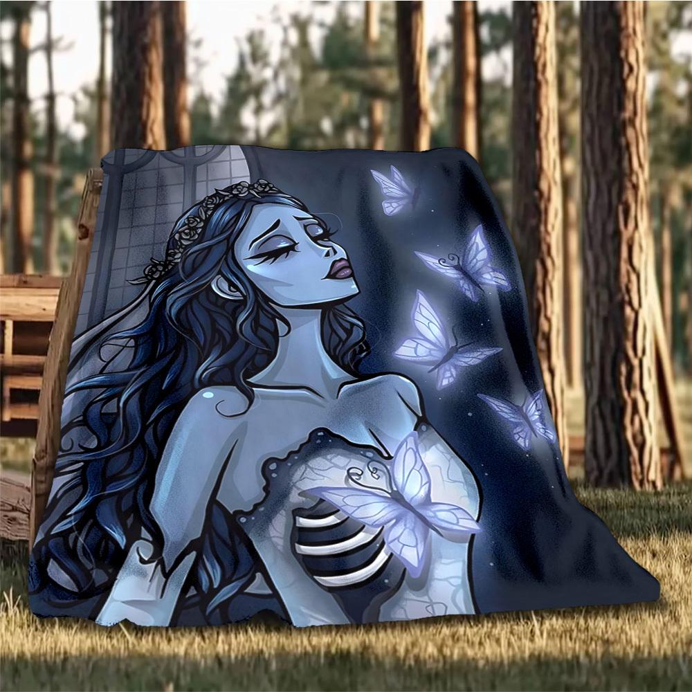 1pc Corpse Bride Outdoor Personalized Flannel Blanket, Soft, Lightweight Personalized Flannel Blanket, Digital Printing,