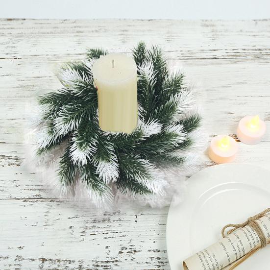 Artificial Pineneedle Wreath Candle Ring Christmas Candle Holder Garland Wedding Party Festival