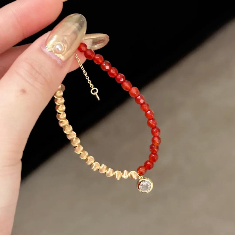 Elegant Chinese Zodiac Year Bracelet for Women Simulated Red Agate Cat Eye Bracelet Fashion Retro Lucky Charm