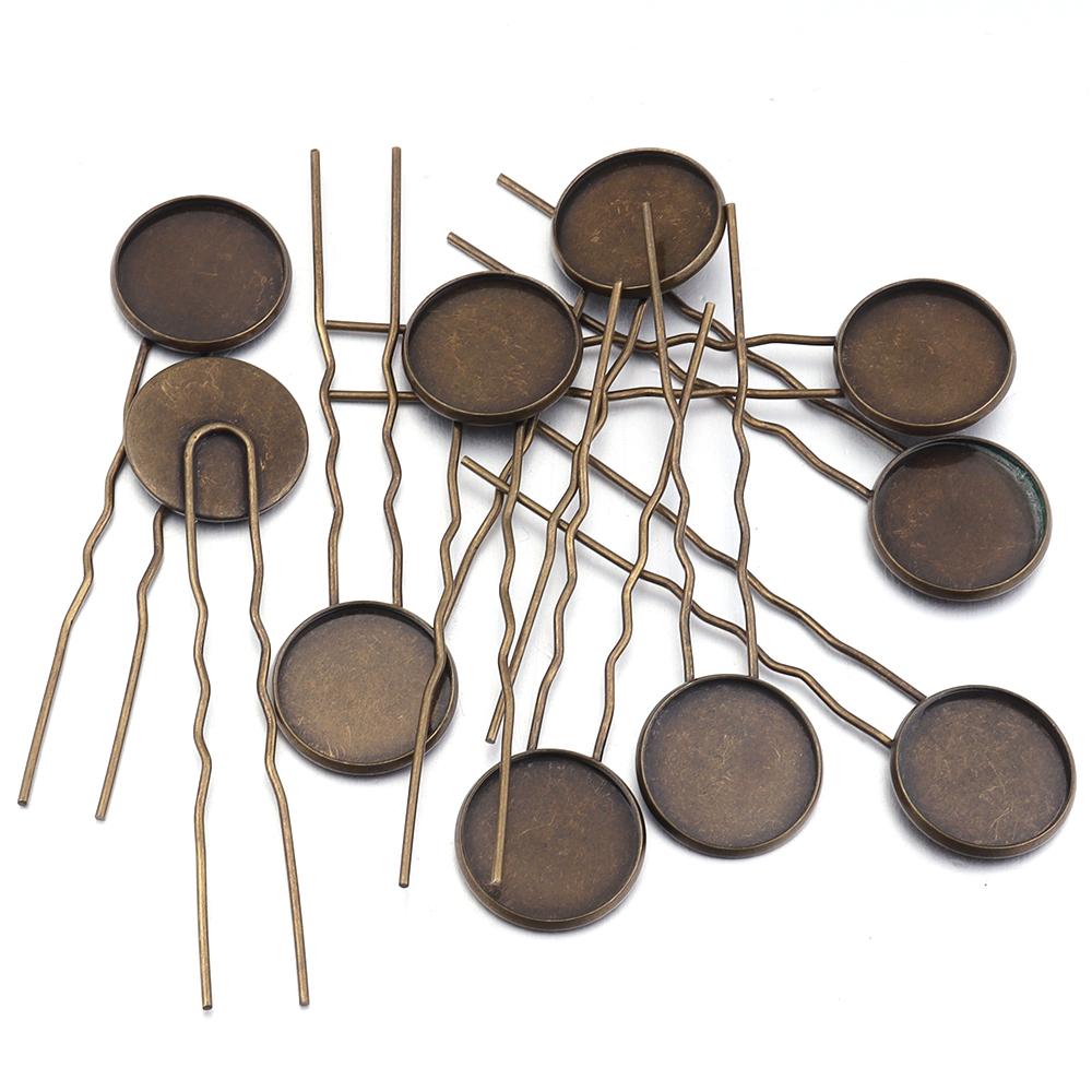 10pcs/lot Metal Hairpin Hair Clips Antique Bronze Cabochon Blank Base Setting Bezel Tray For DIY Jewelry Making Hair Accessories