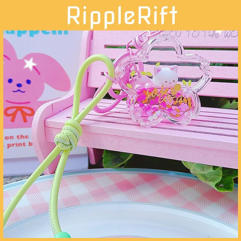Cute Sakura Soft Animal Oil Pendant With Small Bell Girl Keychain Bag Accessory
