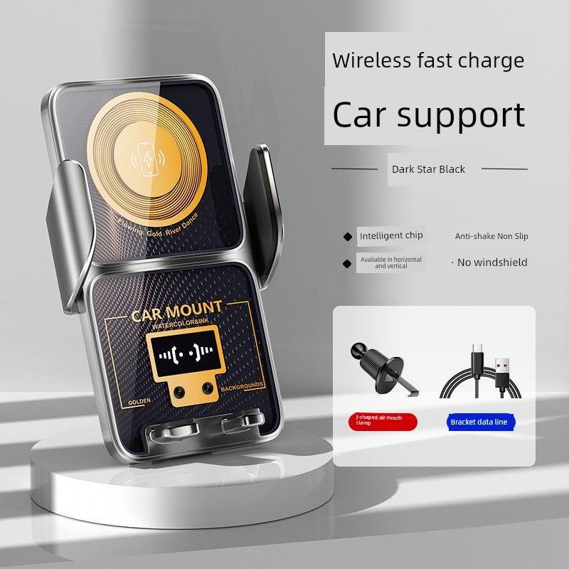 

BK11-S Custom DIY Graphic Logo Wireless Charger Mobile Phone Navigation Bracket Car Supplies on-Board Bracket Factory Standard Configuration [Dark Star Black]