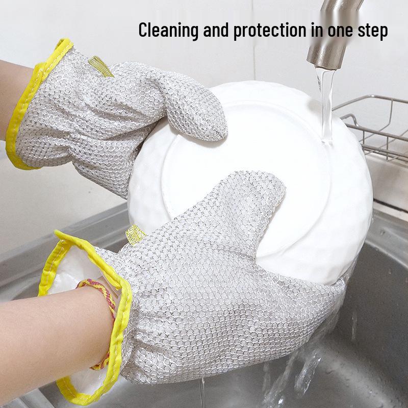 Steel Wool Silver Thread Gloves for Dishwashing - Oil-Proof Cleaning Cloth, Perfect for Autumn/Winter Housework.