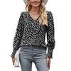 Loose Printed Long Sleeve V-neck Chiffon Shirt for Women