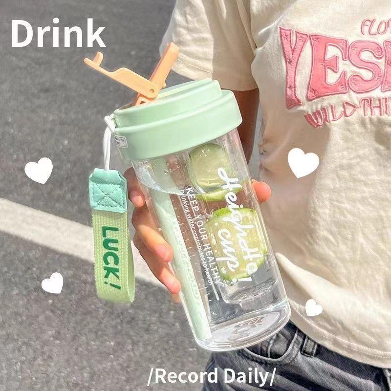 Water Bottle Summer High Value Lily of the Valley Plastic Cup Double Drink Coffee Cup Car Large Capacity Drop Resistant Handle Cup Straw Water Cup