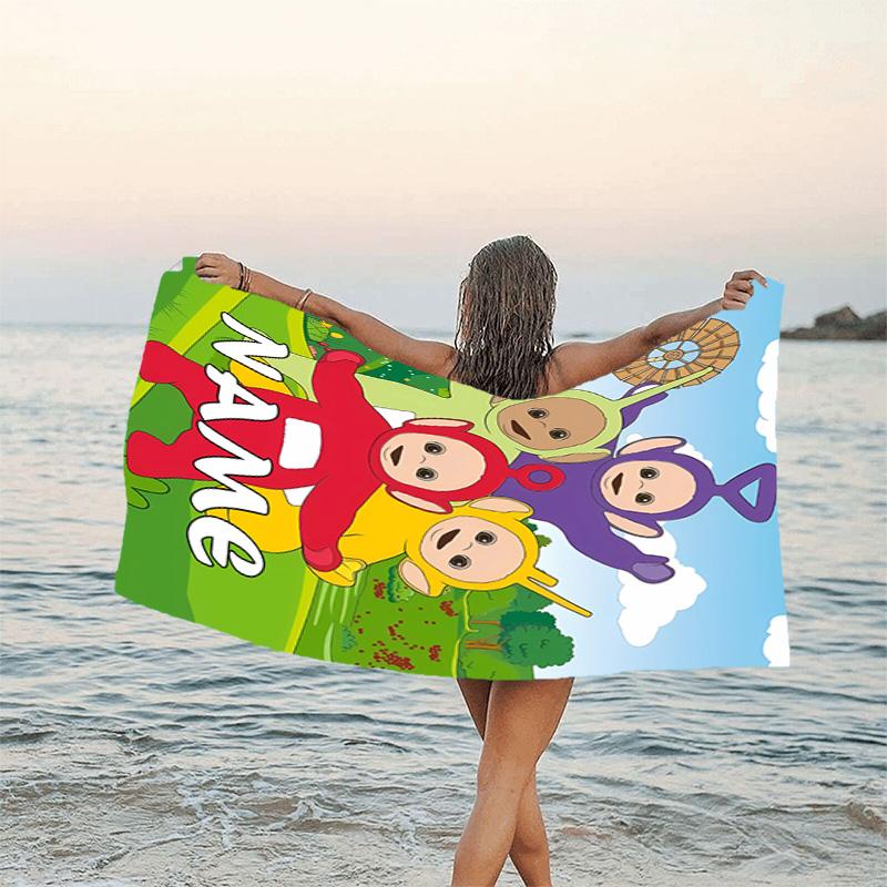 1pc Teletubbies3 Beach Towel with Custom Name, Beach/Swimming/Bath/Picnic/Camping Towel, Suitable for Seaside Beaches