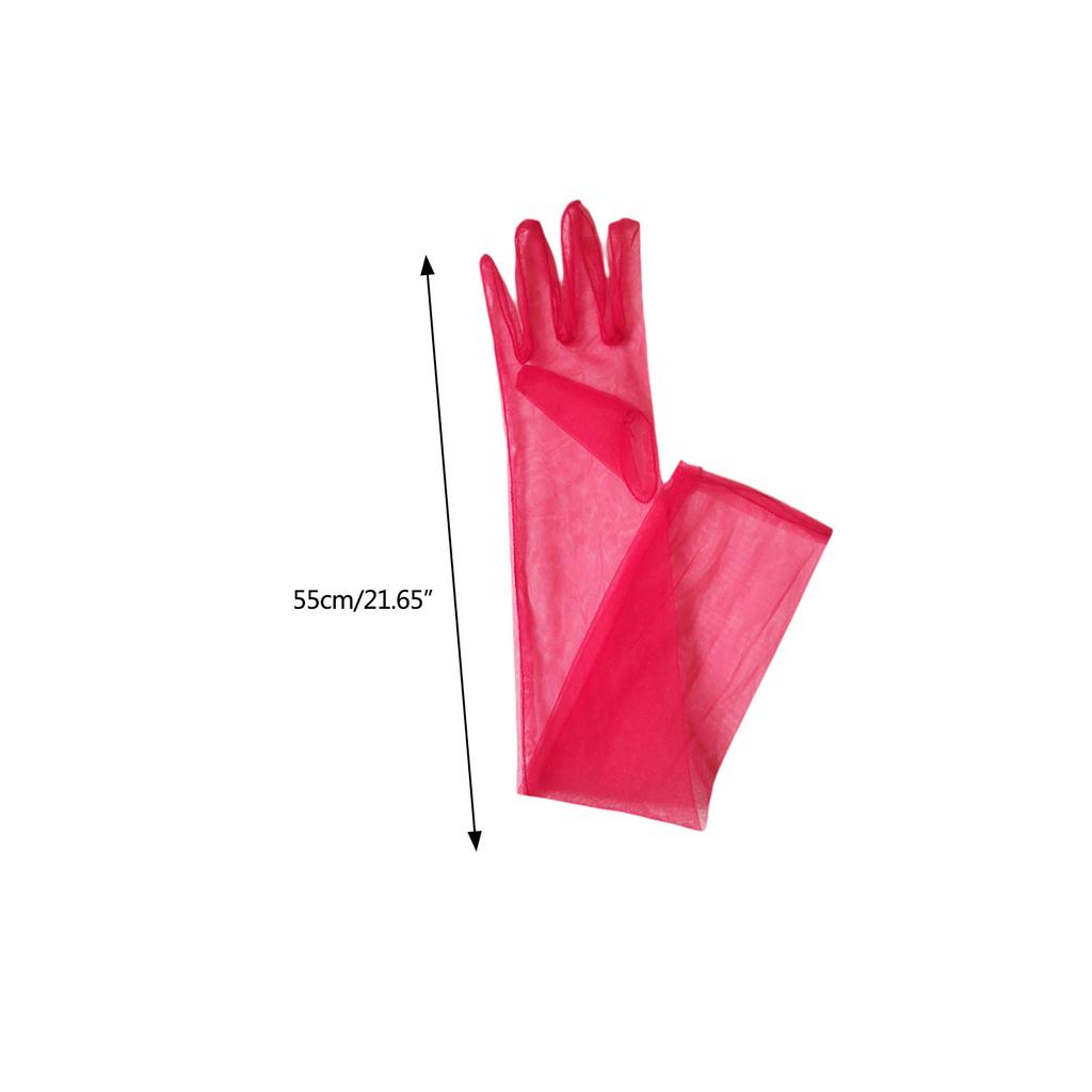 Exquisite Long Tulle Elbow Gloves 55cm Wedding Gloves Ultra Thin Stretchy Full Finger Mittens for Opera Party Concert