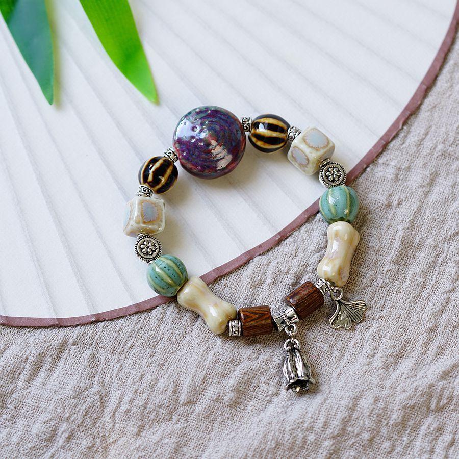 Literary Bracelet Maillard Color Jingdezhen Ceramic Bracelet Female Gift Student National Style Creative National Style Accessories