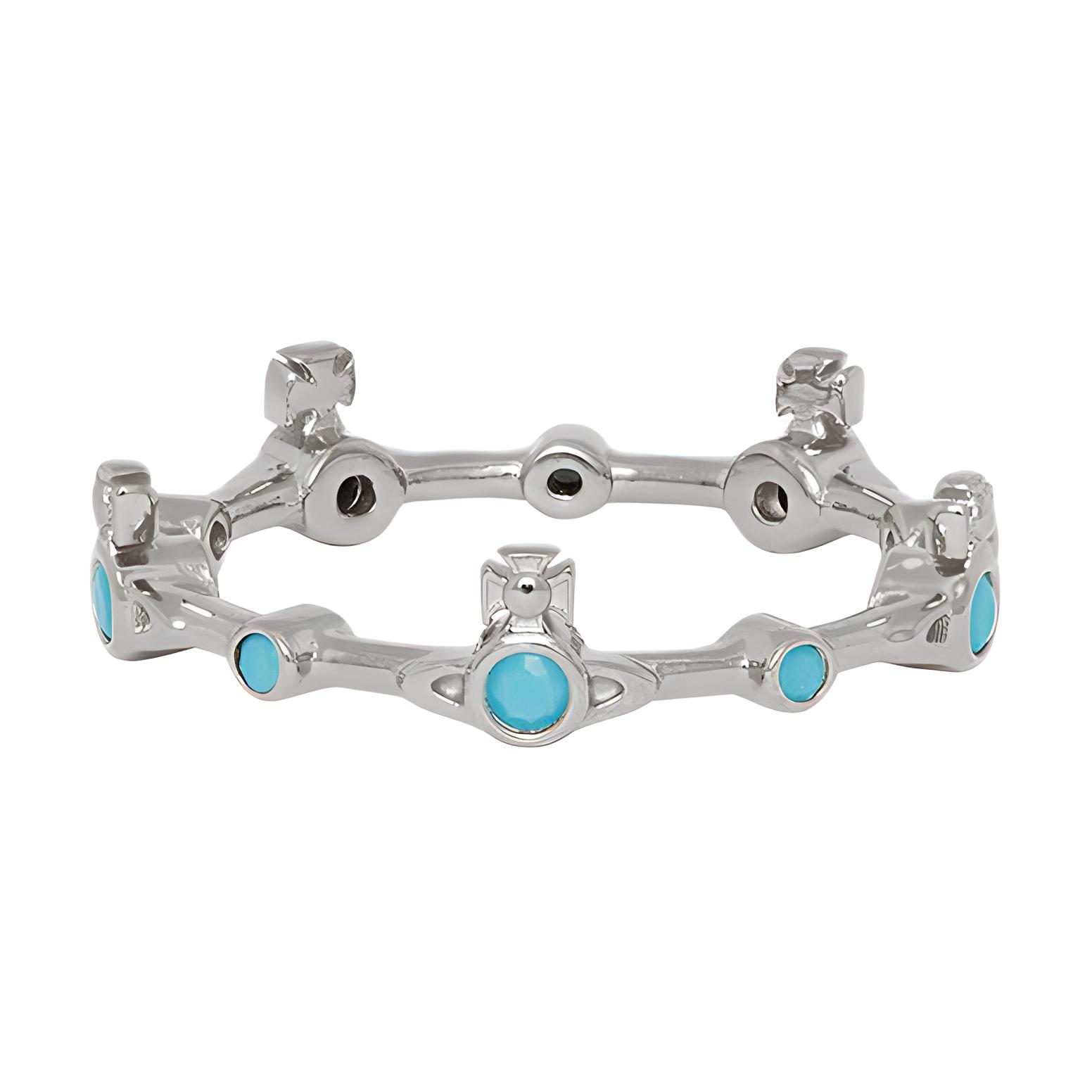 Vivienne Westwood Polished Electroplated Recycled Silver Metal Crystal Ring Women rings Platinum 6404015U-01P170 L