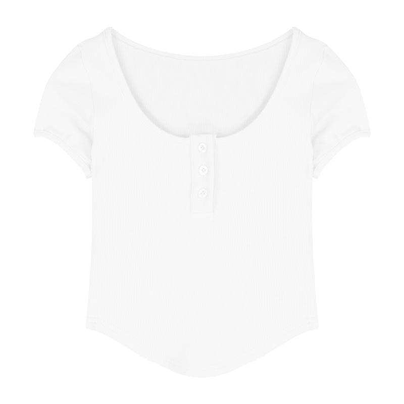 Irregular T-shirt women s trendy summer new pure desire hottie u-neck leak collarbone tight sexy short-sleeved top S белый