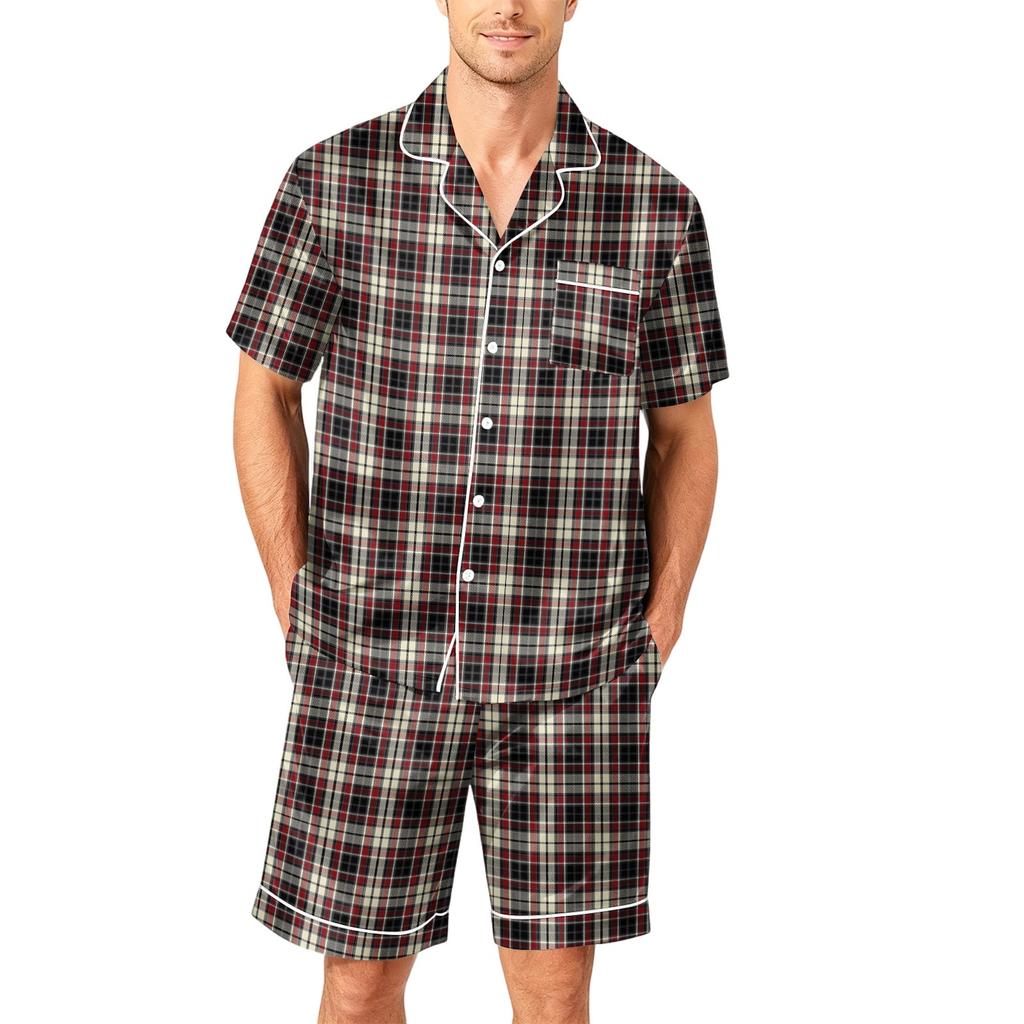 Men's Short Sleeve Button Down Pajama Set with Shorts Soft Casual Sleepwear Lounge Set Available in Sizes S to XXXXL