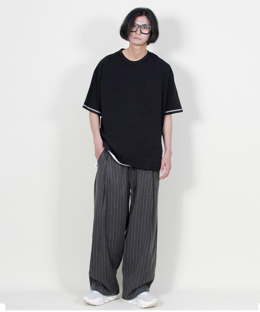 Deumakeu Striped Wide One-Pleat Pants Charcoal
