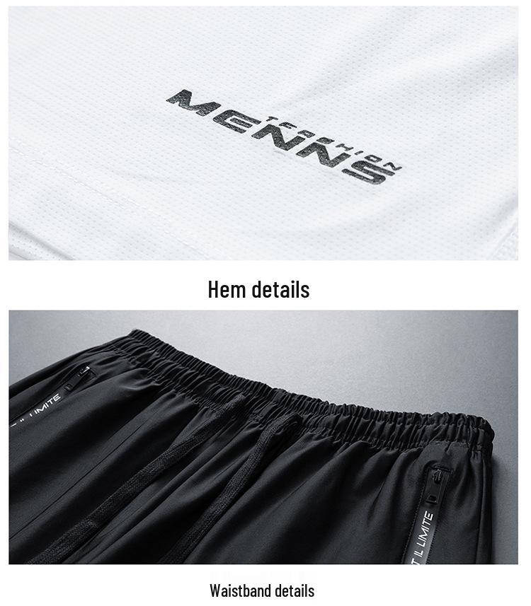 Men's Quick-Dry Ice Silk Summer Suit - Short Sleeve Top & Multi-Length Sports Pants
