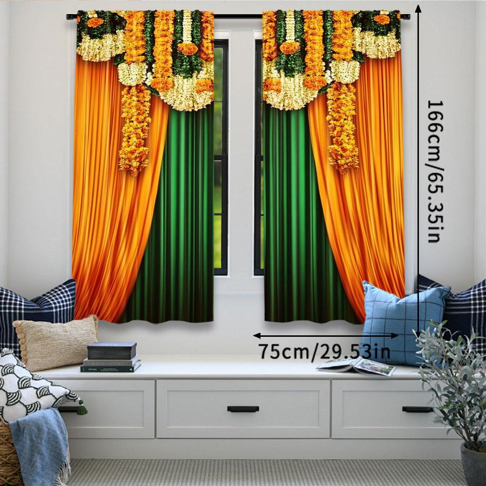 2Pcs Indian Traditional Curtain Bouquet Flowers Indian Style Garlands Festival Curtain For Livingroom Bedroom A