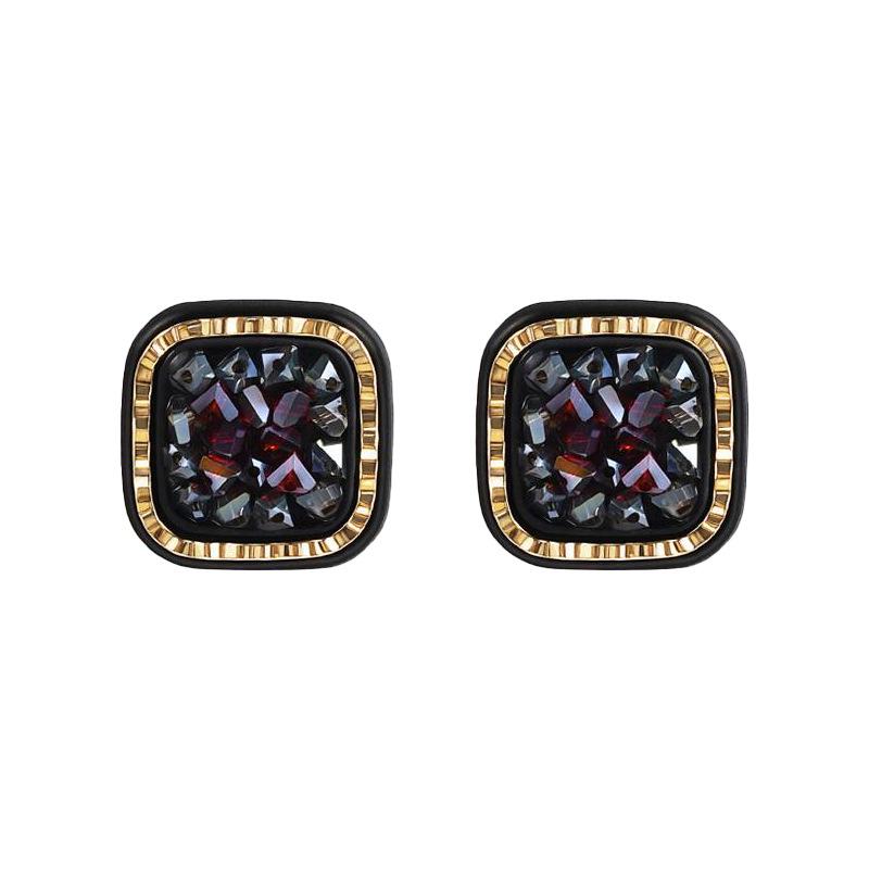Black Crystal Square Stud Earrings, S925 Sterling Silver, High-End Elegant 2023 Fashion Jewelry.