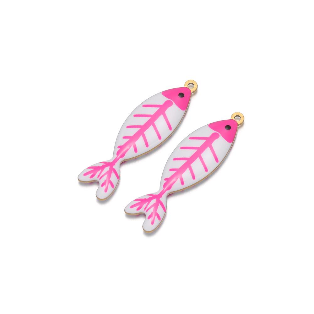 5pcs Stainless Steel Enamel Black Fish Bone Charms for DIY Jewelry Girls Necklace Pendants Kids Bracelet Women Earrings Making